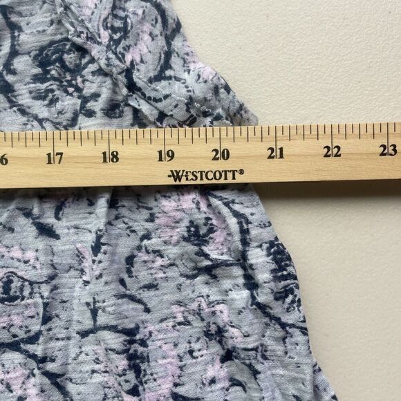 Free People T Shirt Oversized Dual Print Floral Blue Top Cap Sleeve Boxy XS Crew - Picture 10 of 16